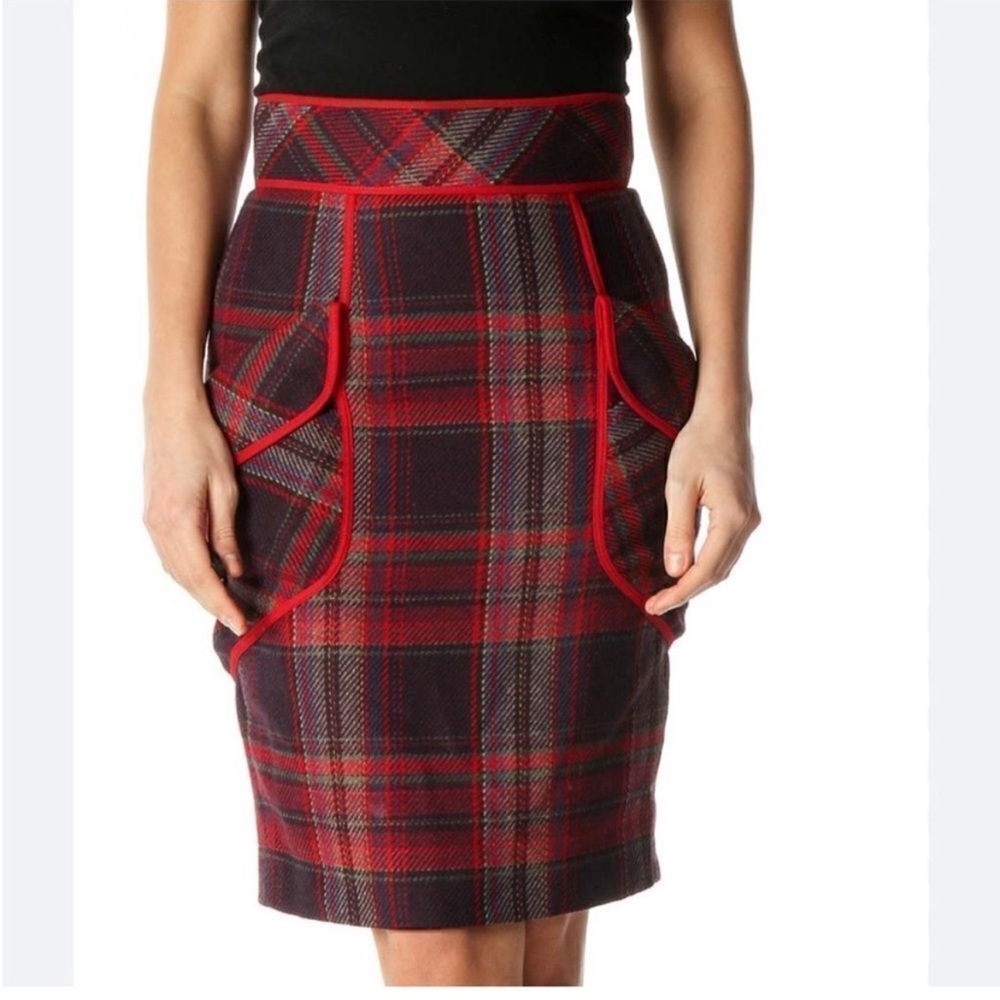 NWOT Plenty Tracy Reese Anthropologie Red Plaid Skirt 4 - 6